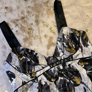 Rebecca Taylor 10 Black Gray Floral Silk Dress